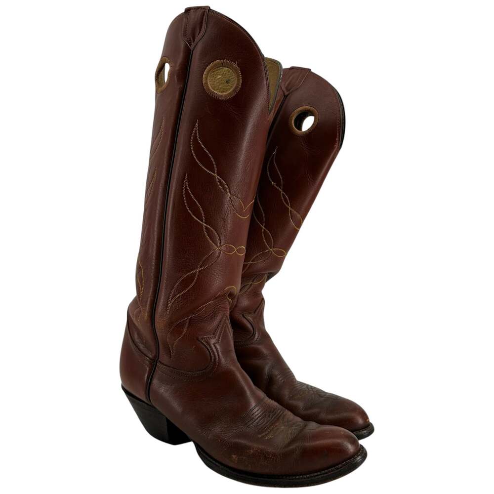Vintage Tony Lama Buckaroo Boots Leather Tall 6421 Cowboy Western Brown 10D